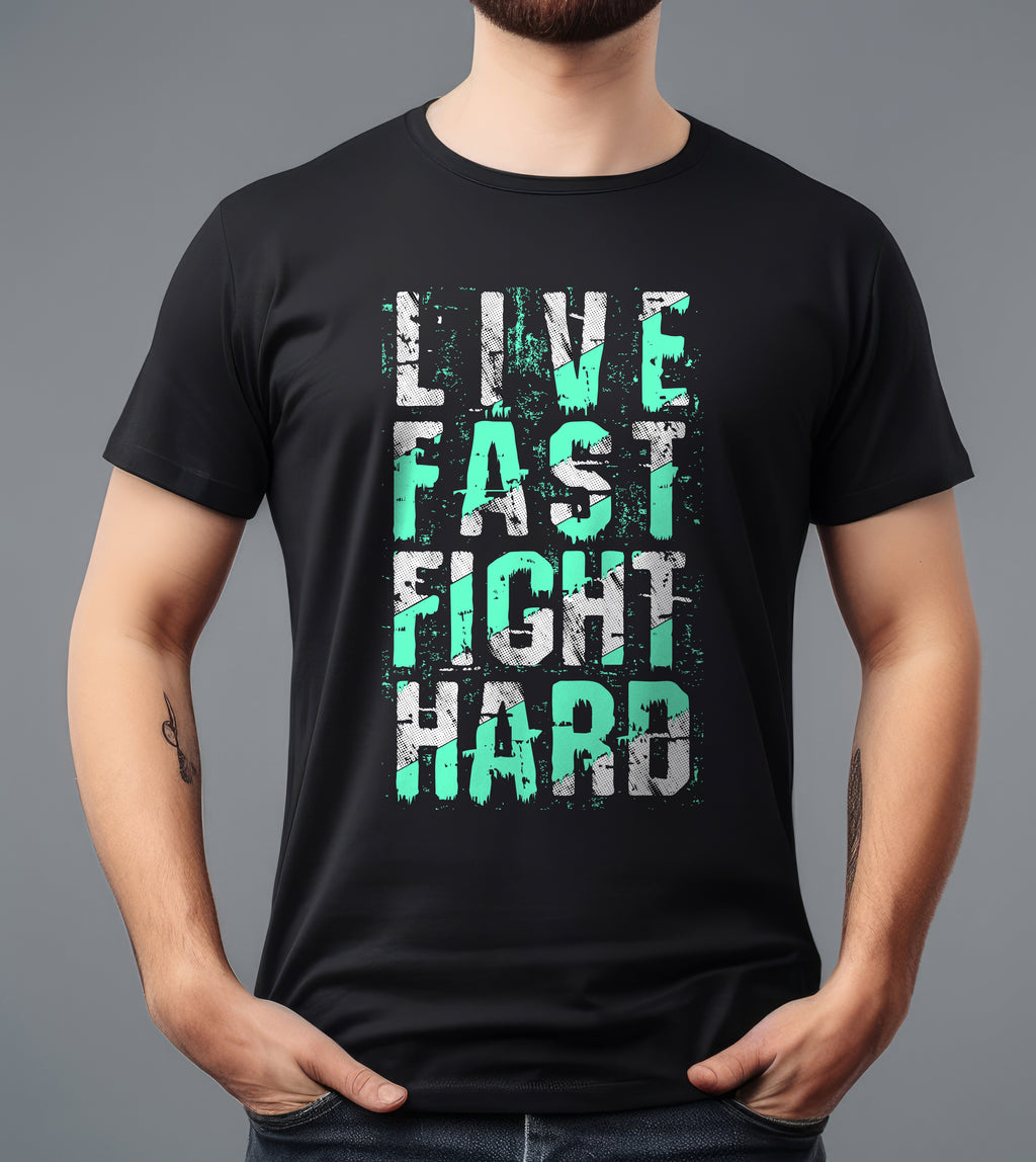 LIVE FAST FIGHT HARD BLACK T-SHIRT