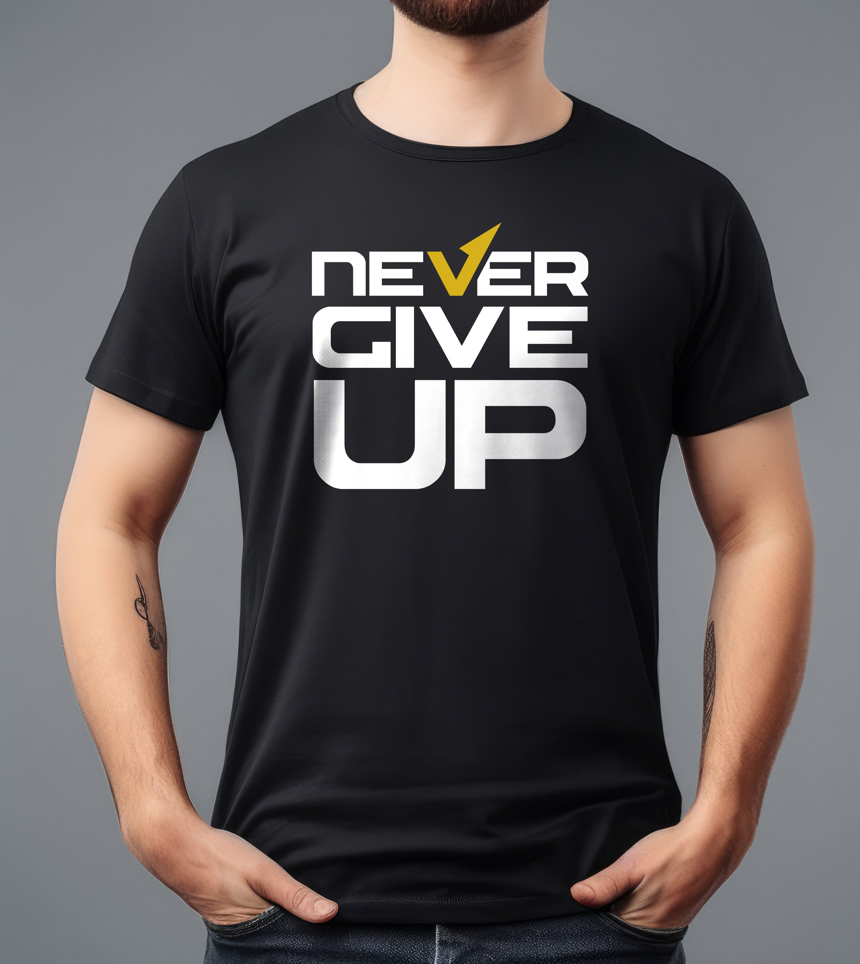 NEVER GIVE UP BLACK T-SHIRT