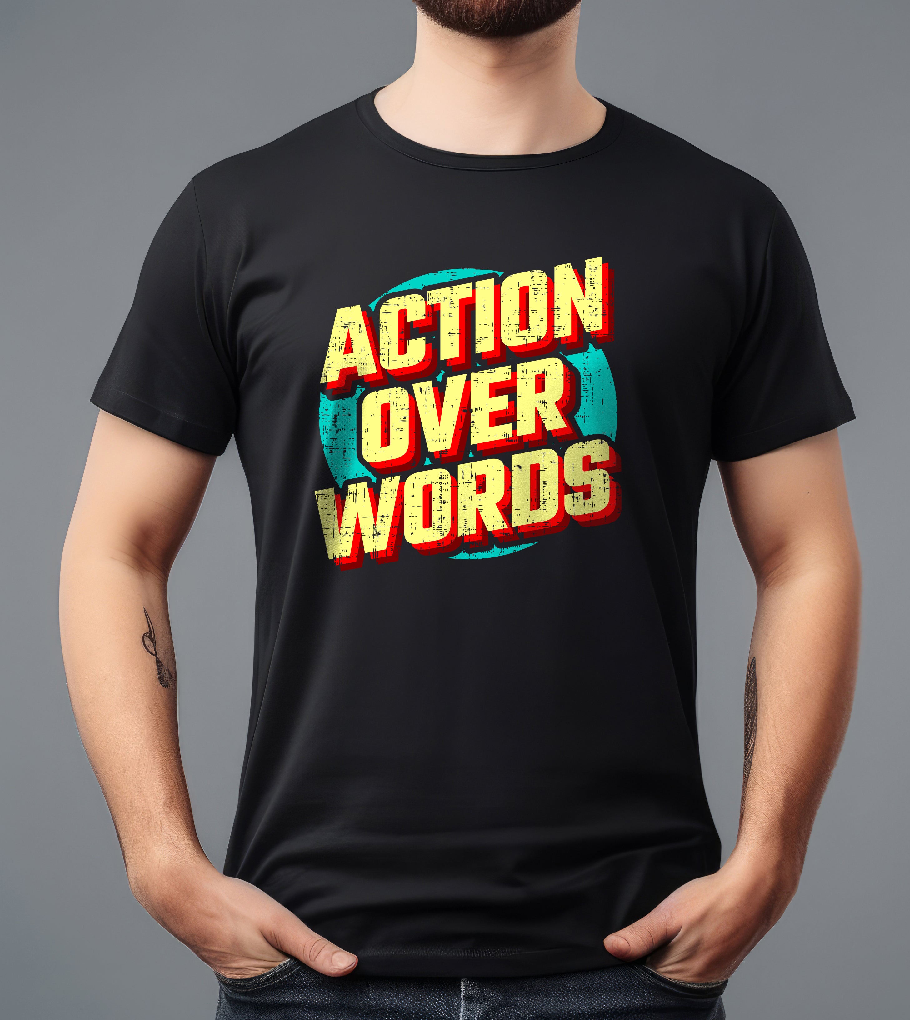 ACTION OVER WORDS BLACK T-SHIRT