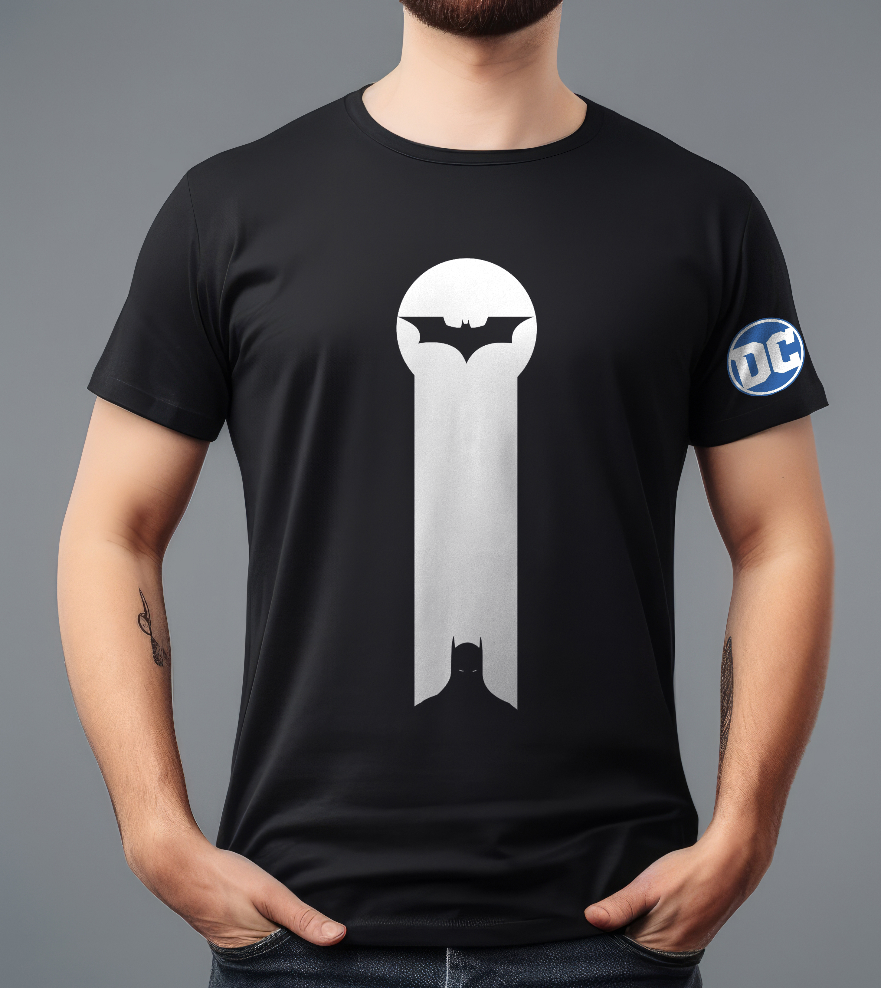 DC BATMAN BLACK &WHIT PRINTED T-SHIRT