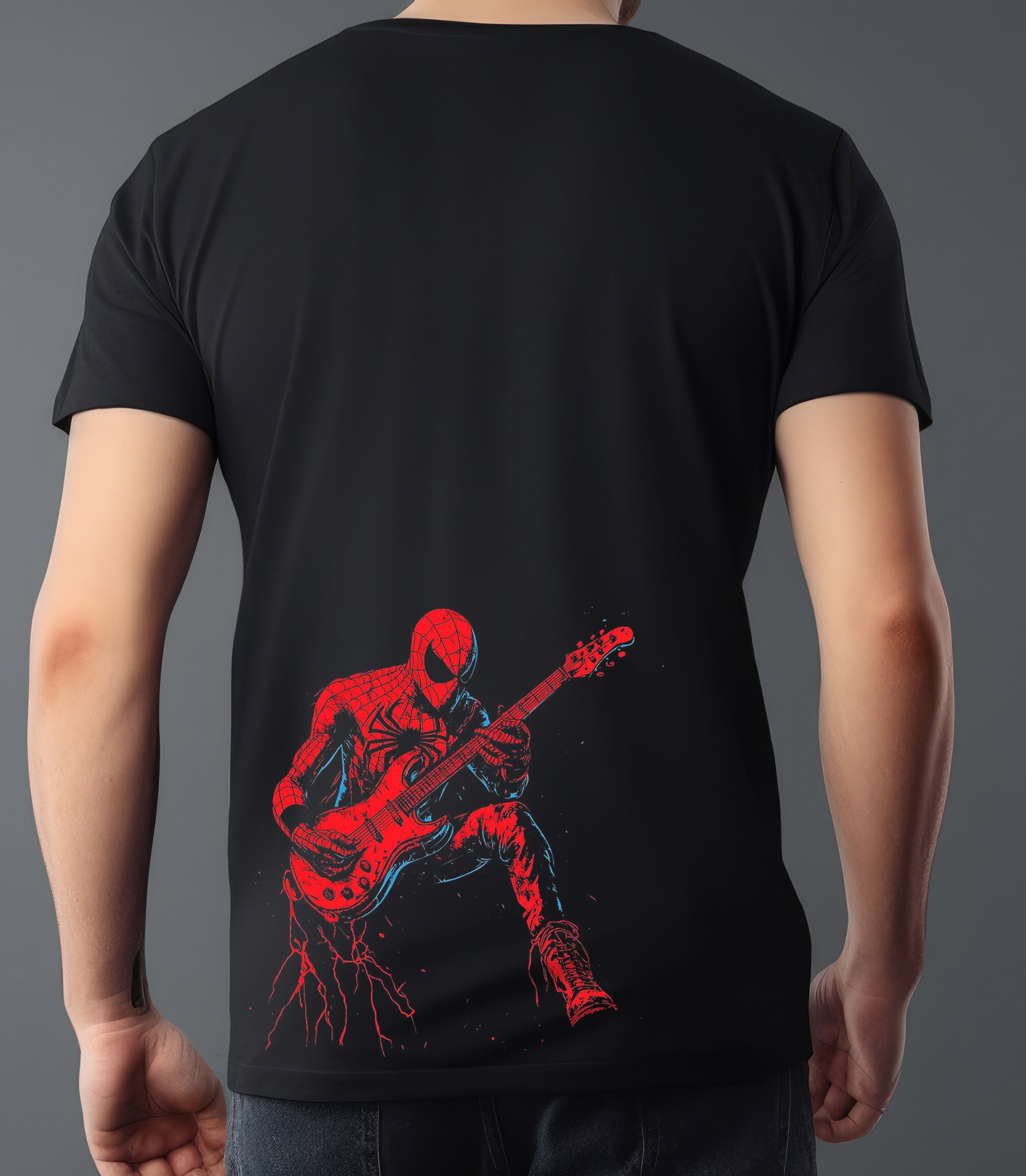 SPIDER MAN WITH GUITAR BLACK T-SHIRT