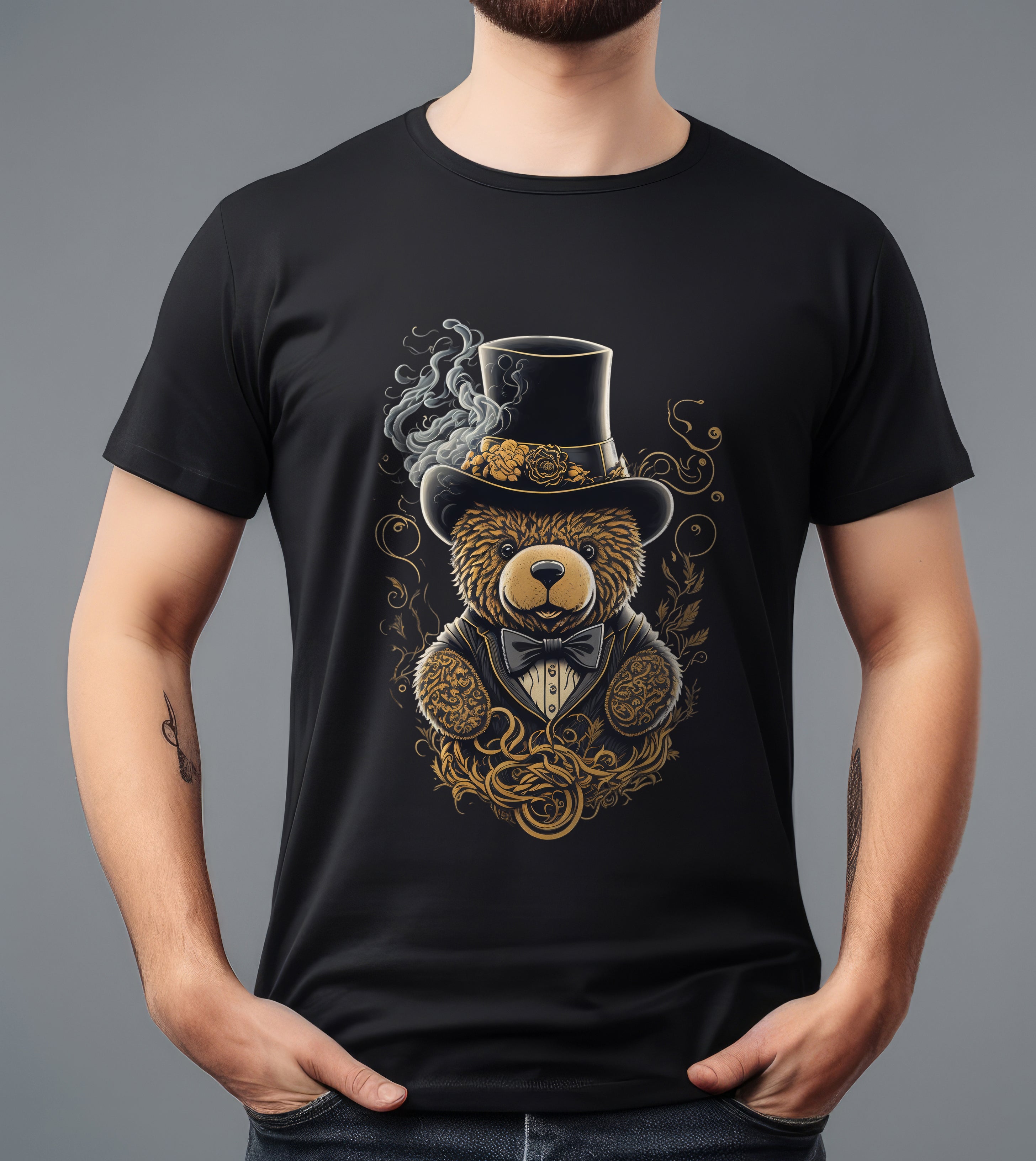 STEAMPUNK BEAR BLACK T-SHIRT